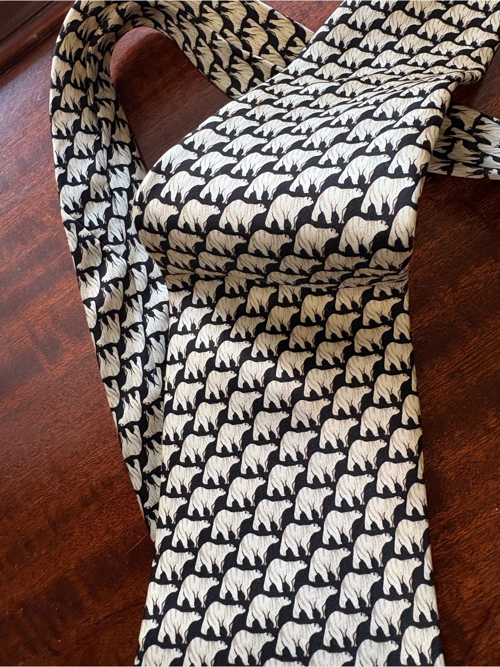 Novelty Polar Bear Print Tie - Black & Cream